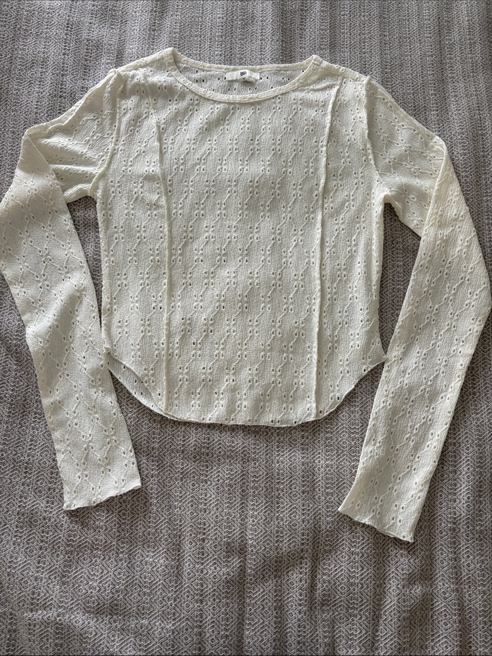 bp Cream Eyelet Long Sleeve Top